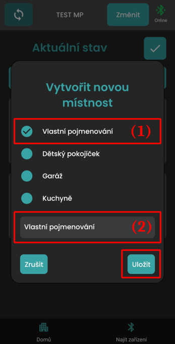 Dialog pro vytvoření místnosti&quot;