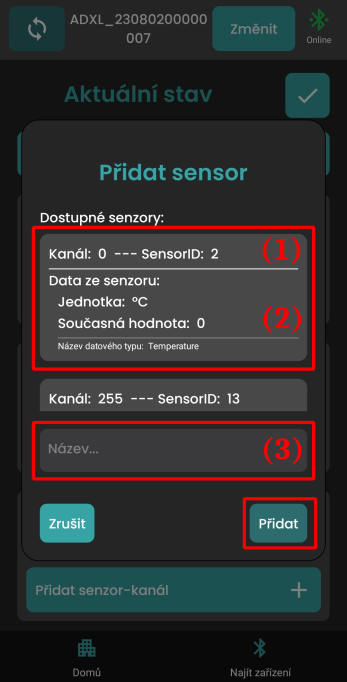 &quot;Dialog pro párování senzoru do místnosti&quot;